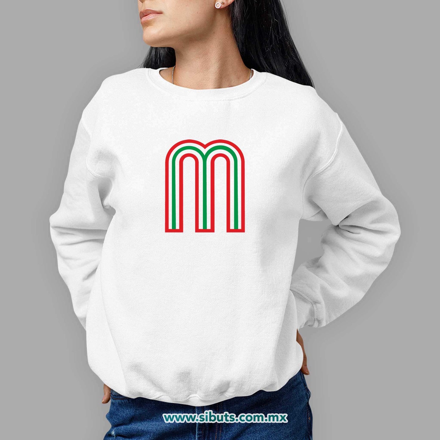Sudadera Mujer Cuello Redondo México Tricolor Retro