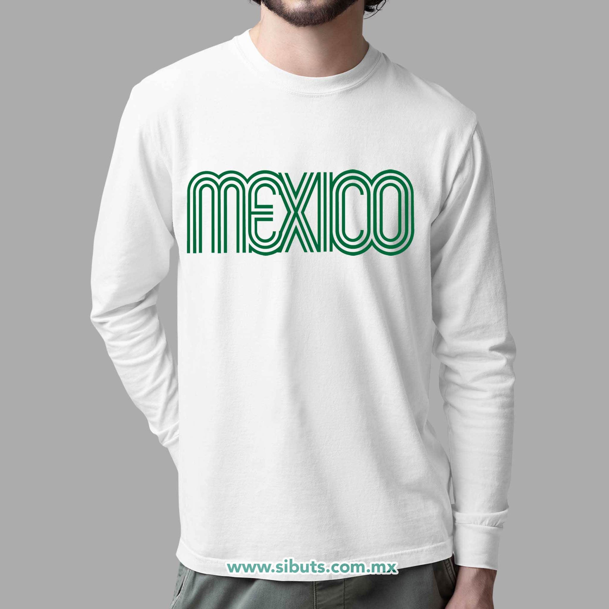 Playera Hombre Manga Larga México Retro