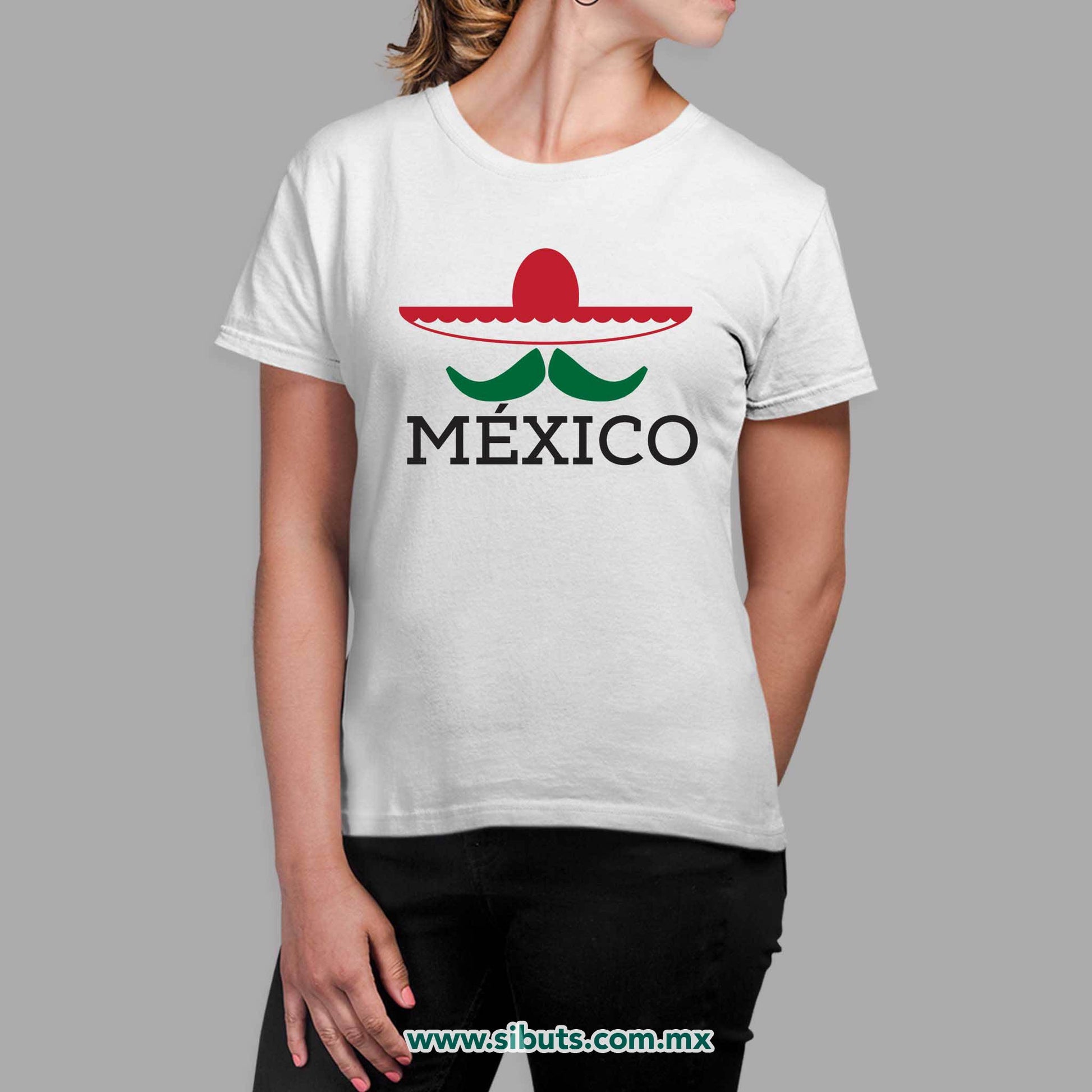 Playera Mujer México Bigote y Sombrero