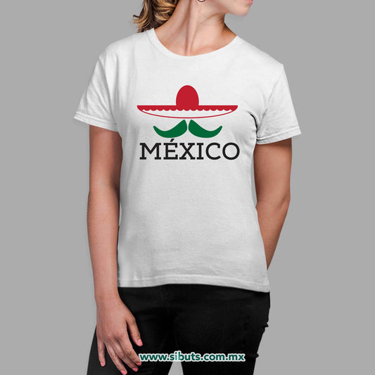 Playera Mujer México Bigote y Sombrero