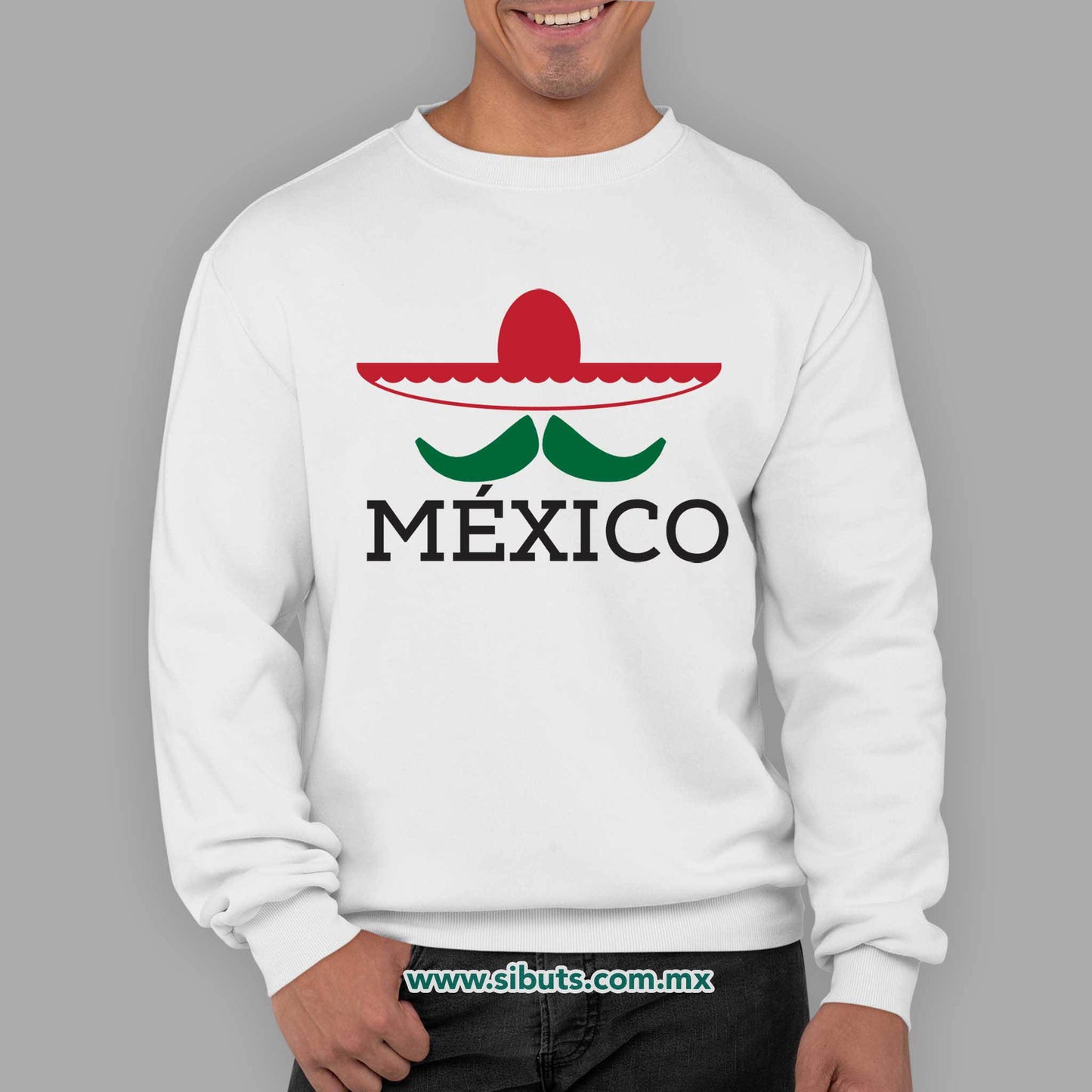 Sudadera Hombre Cuello Redondo México Bigote y Sombrero