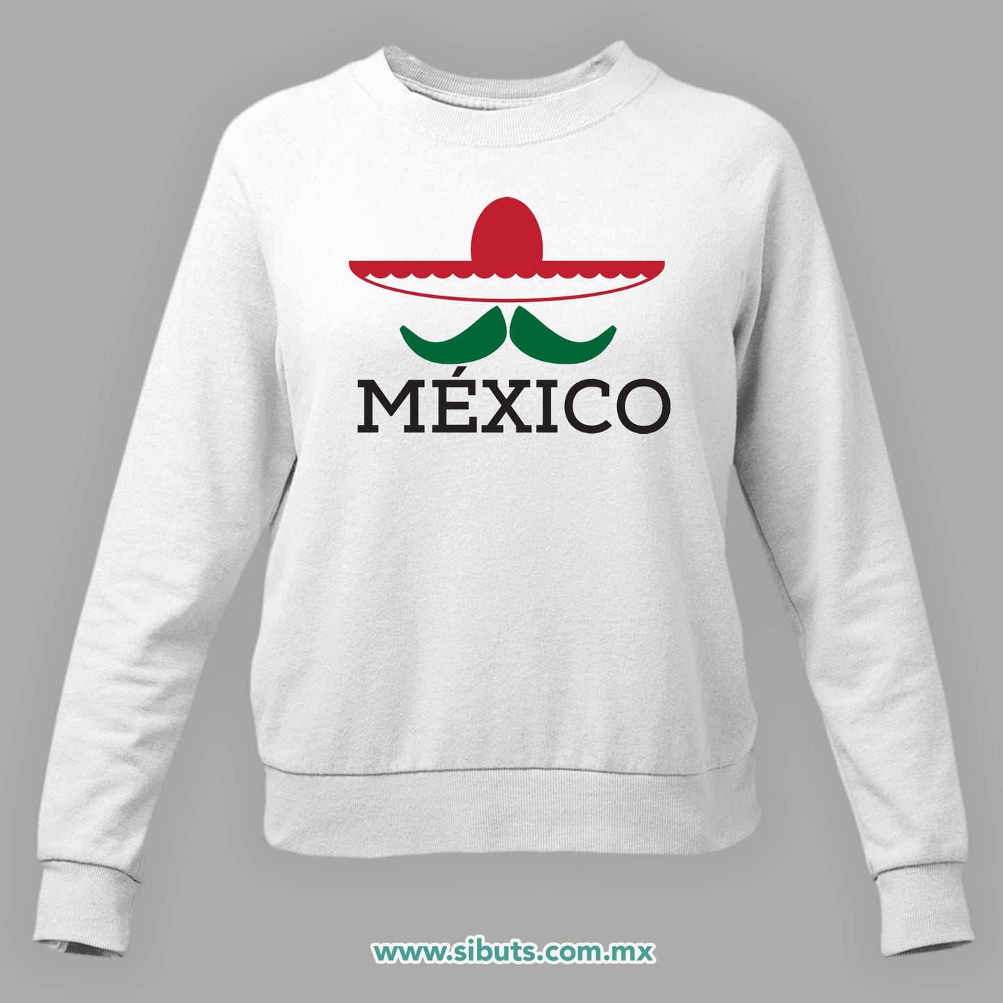 Sudadera Mujer Cuello Redondo México Bigote y Sombrero