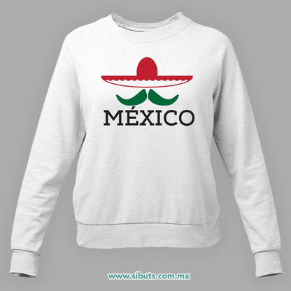 Sudadera Mujer Cuello Redondo México Bigote y Sombrero