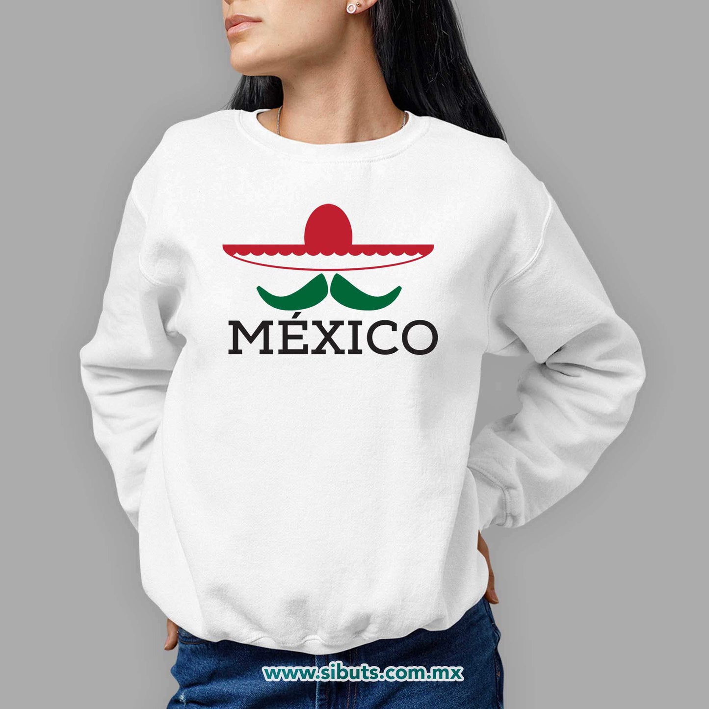 Sudadera Mujer Cuello Redondo México Bigote y Sombrero