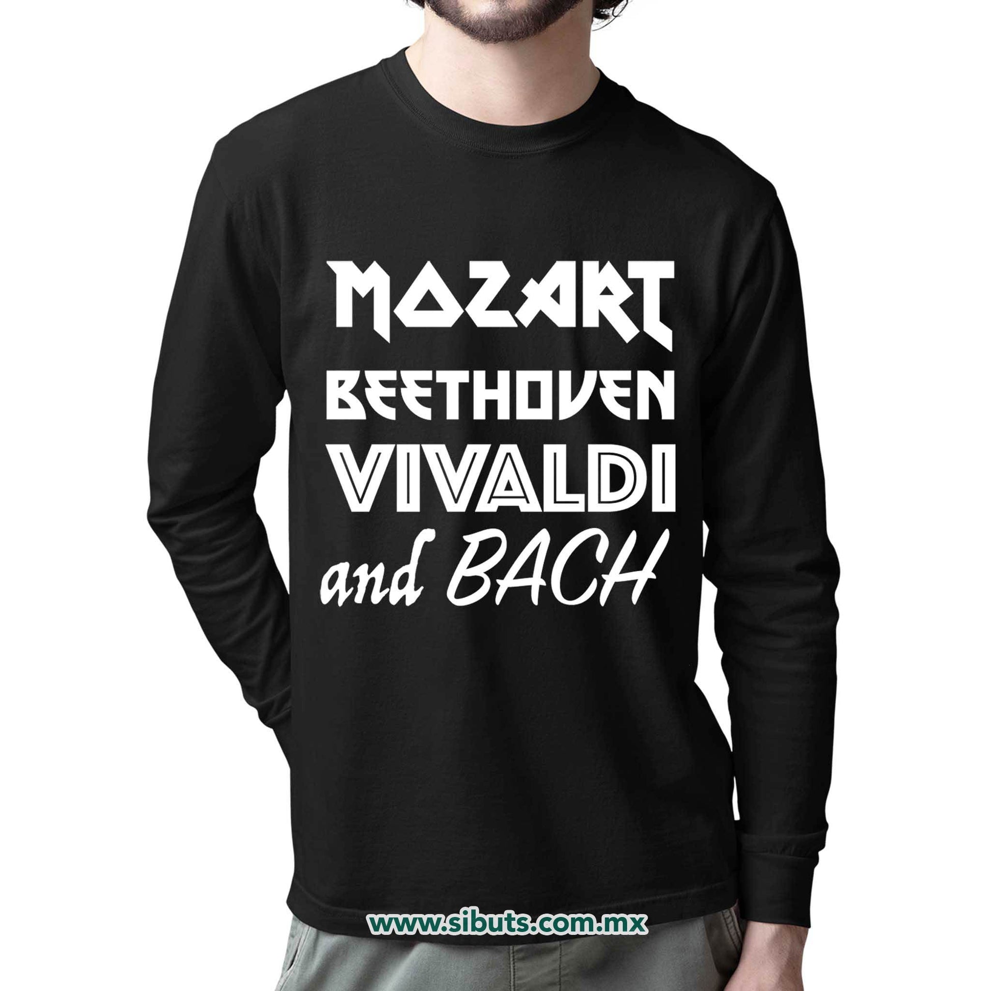 Playera Hombre Manga Larga Música Clásica Mozart Beethoven Vivaldi And Bach