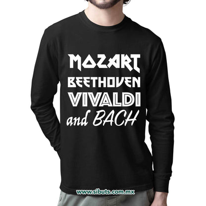 Playera Hombre Manga Larga Música Clásica Mozart Beethoven Vivaldi And Bach