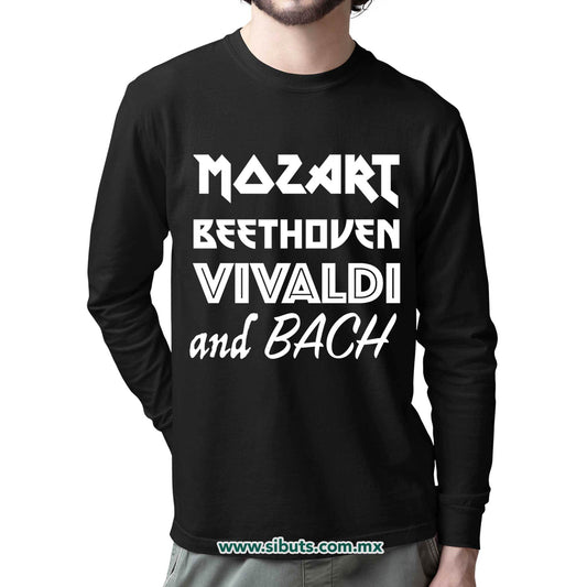 Playera Hombre Manga Larga Música Clásica Mozart Beethoven Vivaldi And Bach