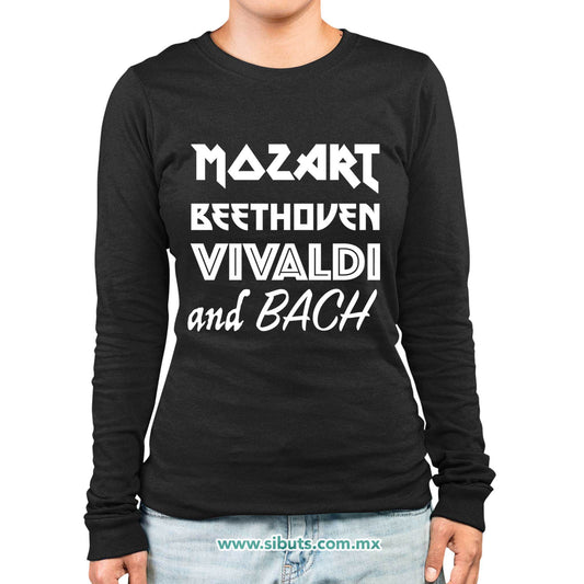 Playera Mujer Manga Larga Música Clásica Mozart Beethoven Vivaldi And Bach