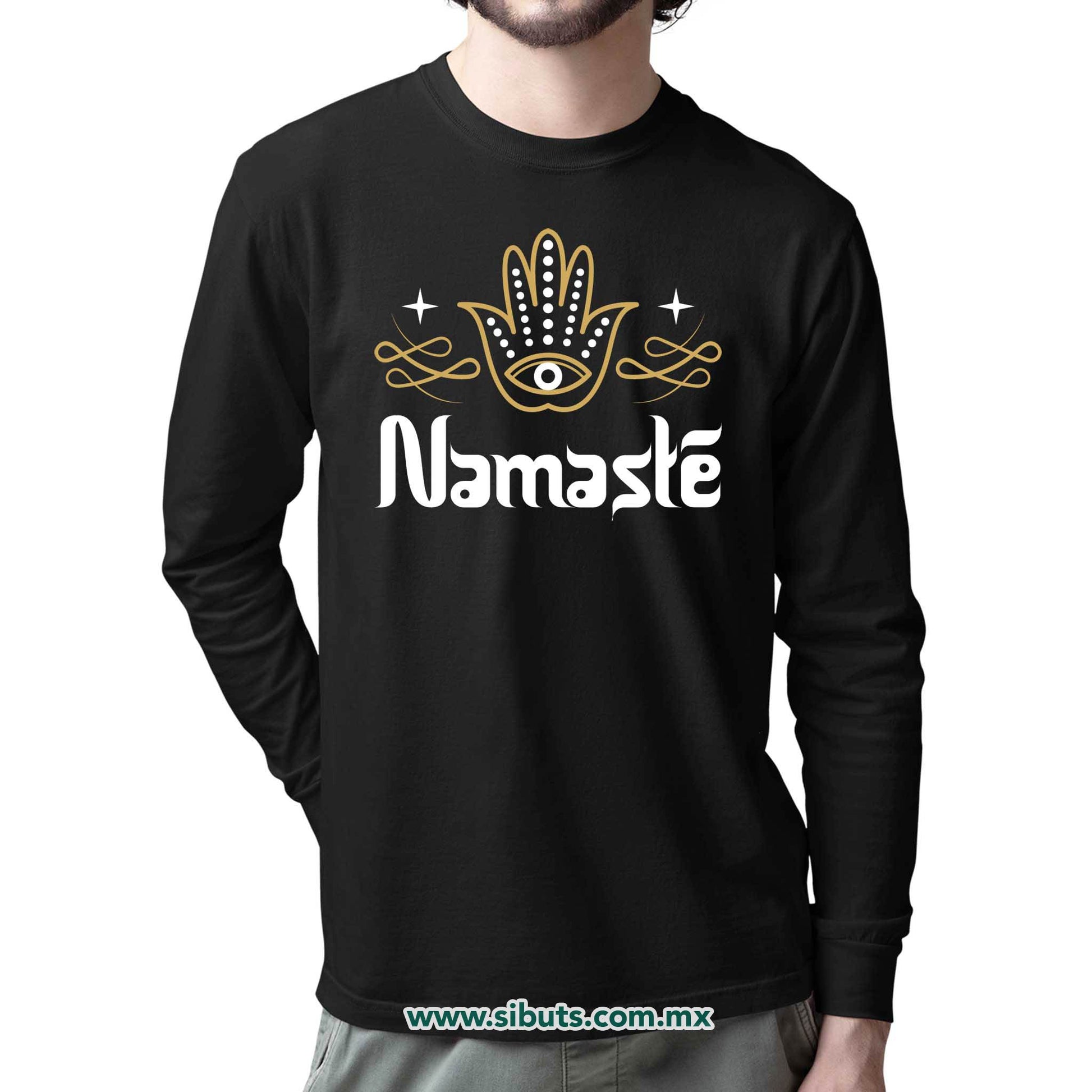 Playera Hombre Manga Larga Namaste Dorado