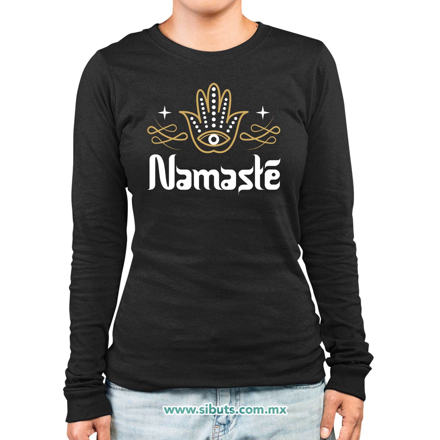Playera Mujer Manga Larga Namaste Dorado