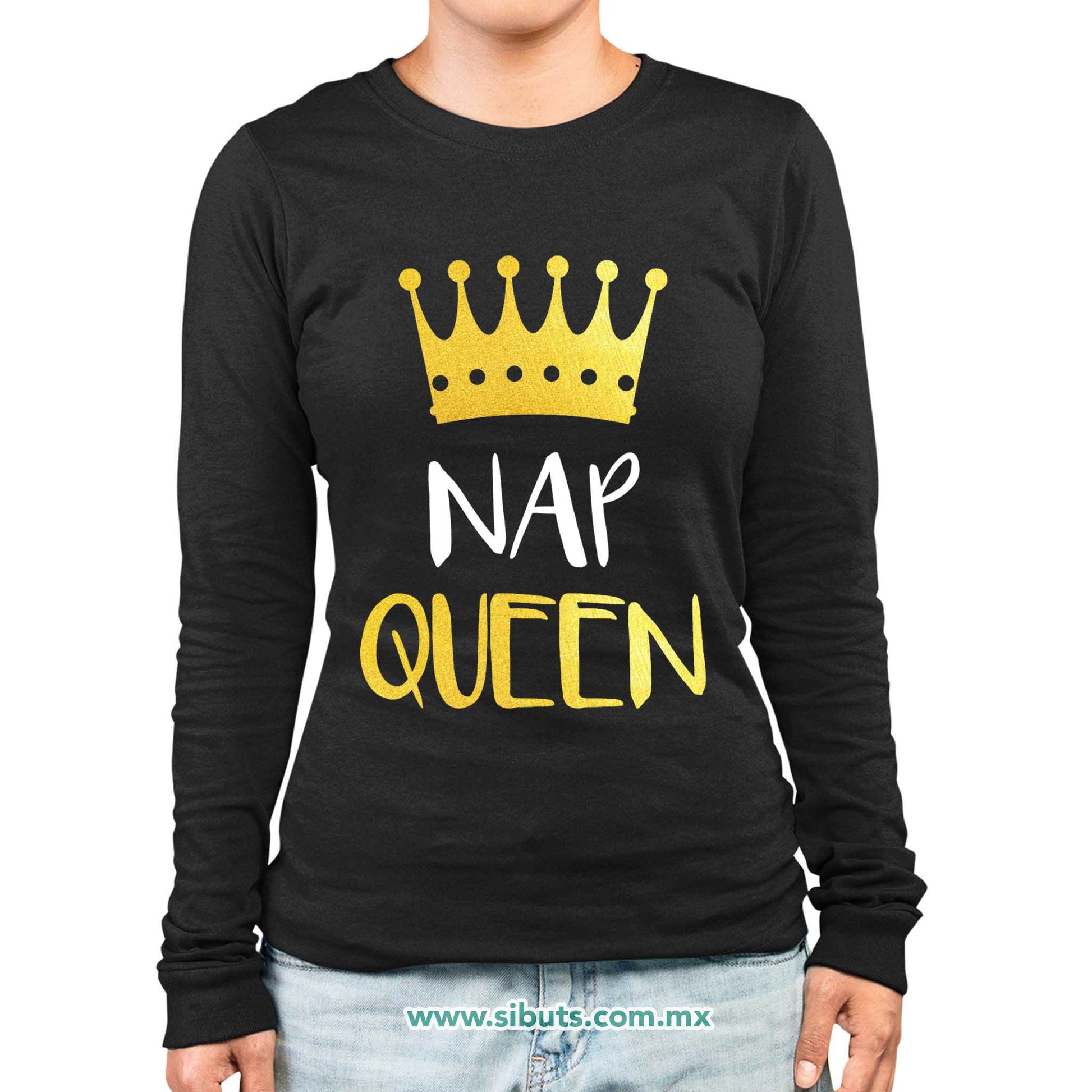 Playera Mujer Manga Larga Frase Nap Queen