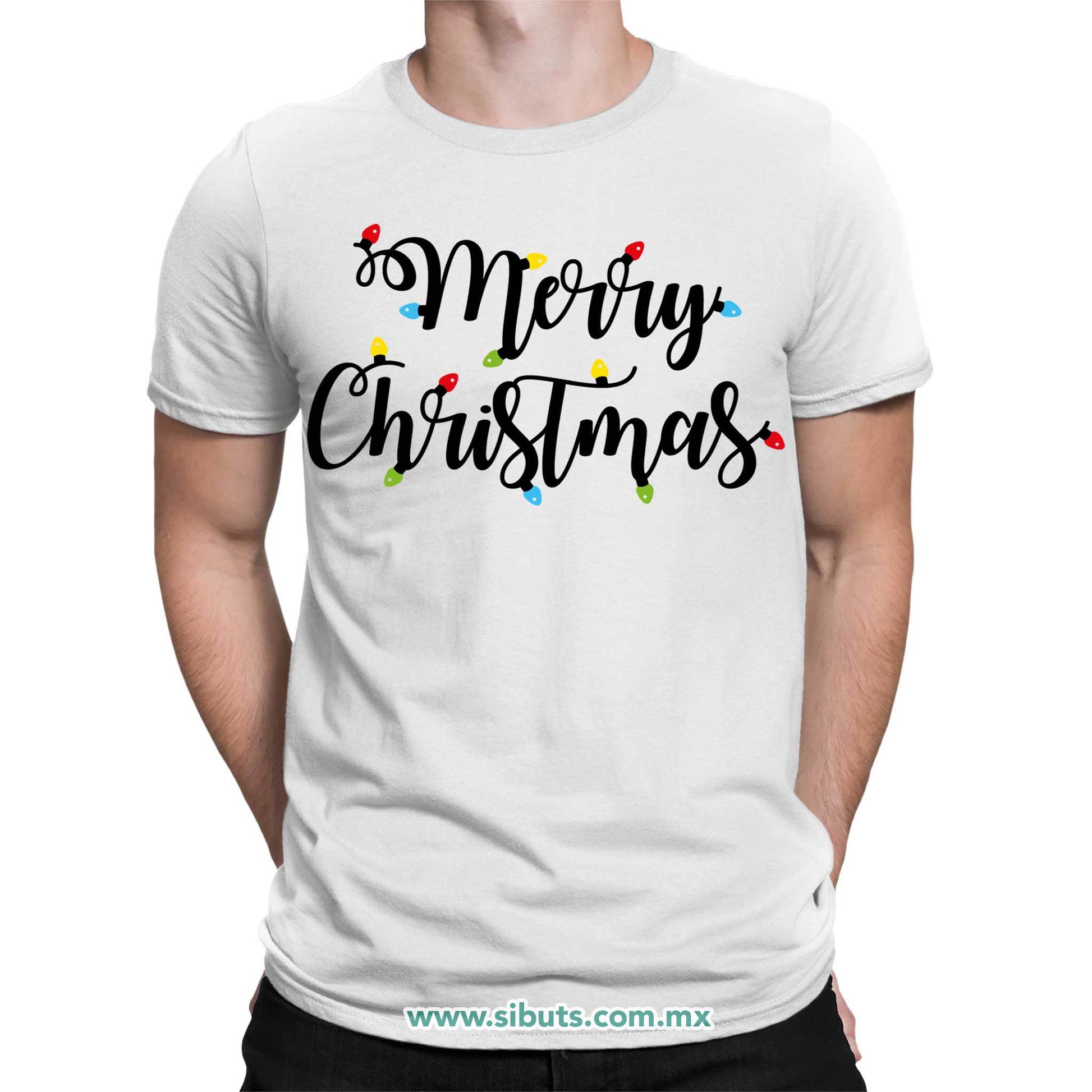 Playera Hombre Merry Chrismas Focos