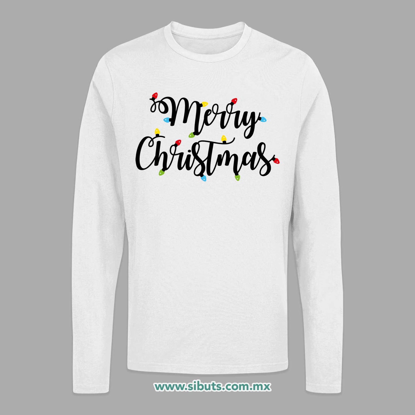 Playera Hombre Manga Larga Merry Chrismas Focos