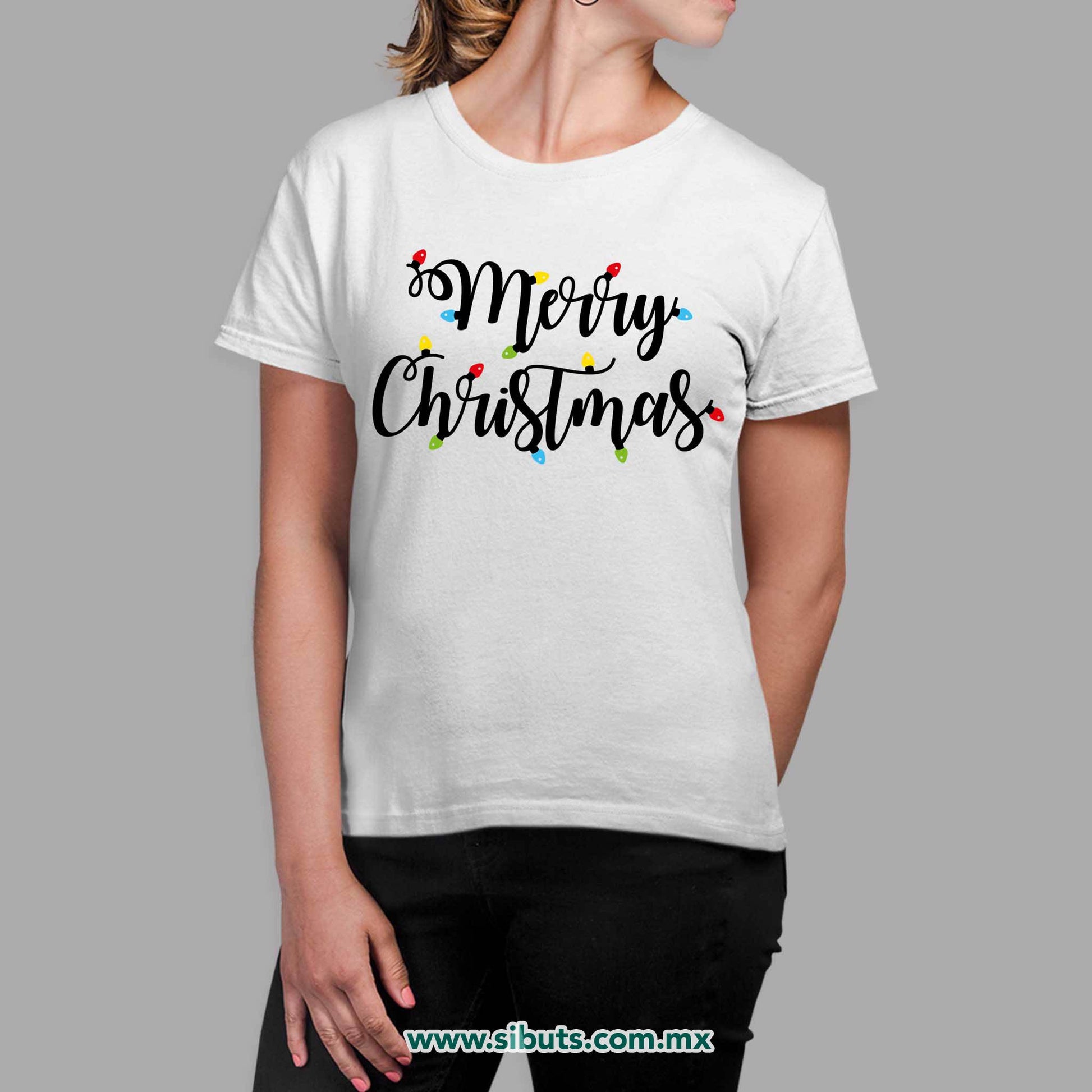Playera Mujer Merry Chrismas Focos