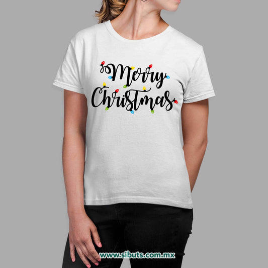 Playera Mujer Merry Chrismas Focos
