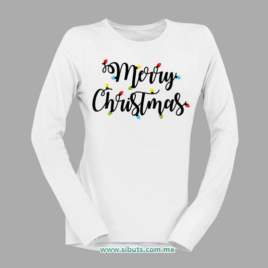 Playera Mujer Manga Larga Merry Chrismas Focos