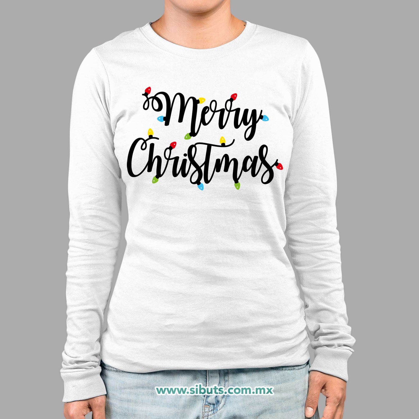 Playera Mujer Manga Larga Merry Chrismas Focos