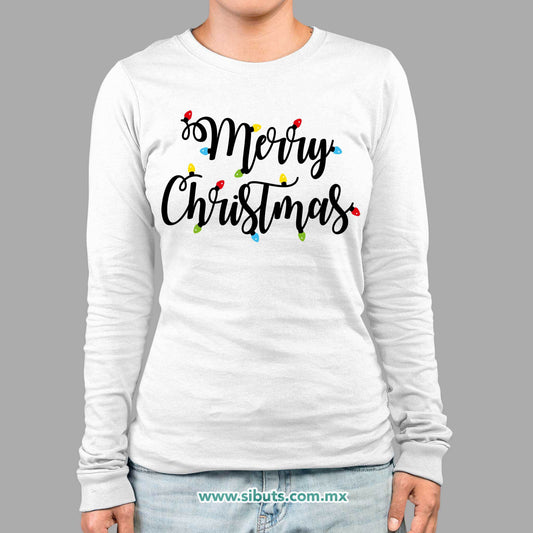 Playera Mujer Manga Larga Merry Chrismas Focos