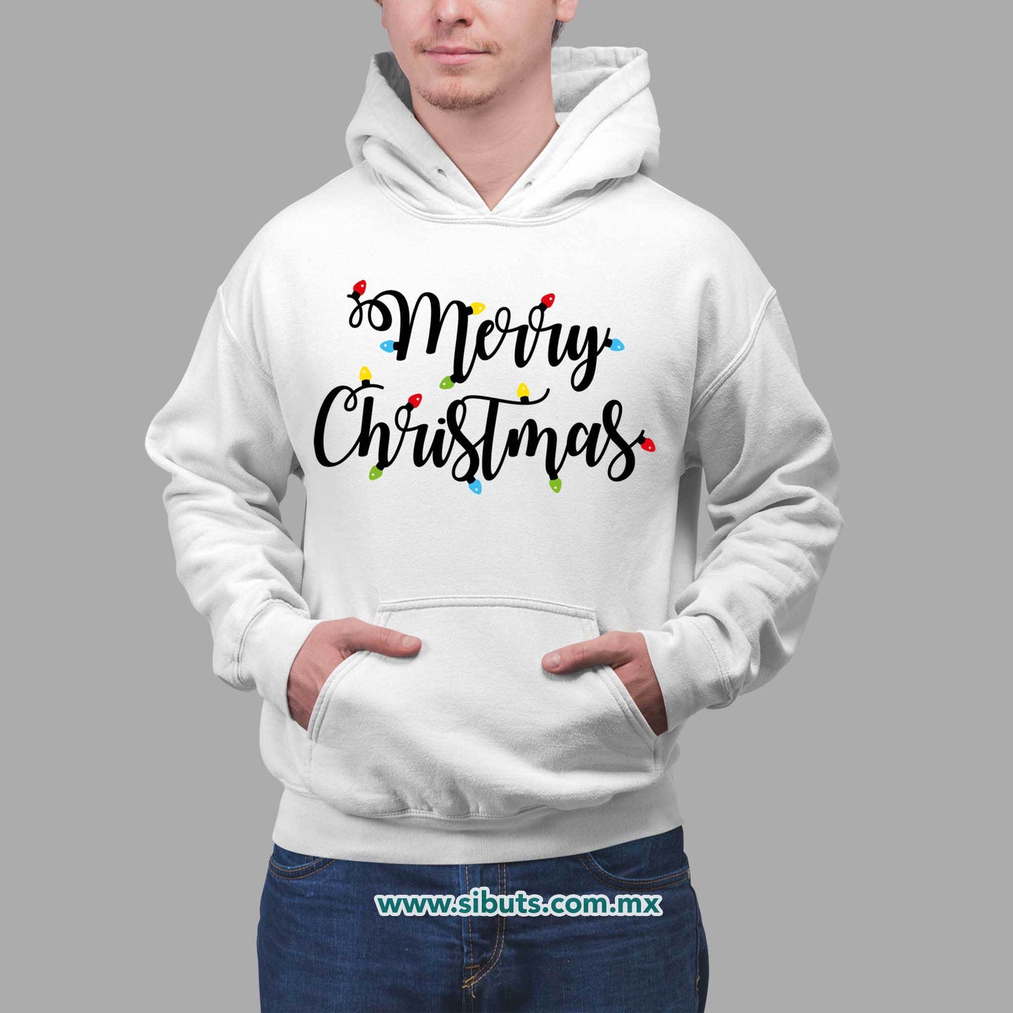 Sudadera Hombre Gorro Merry Chrismas Focos