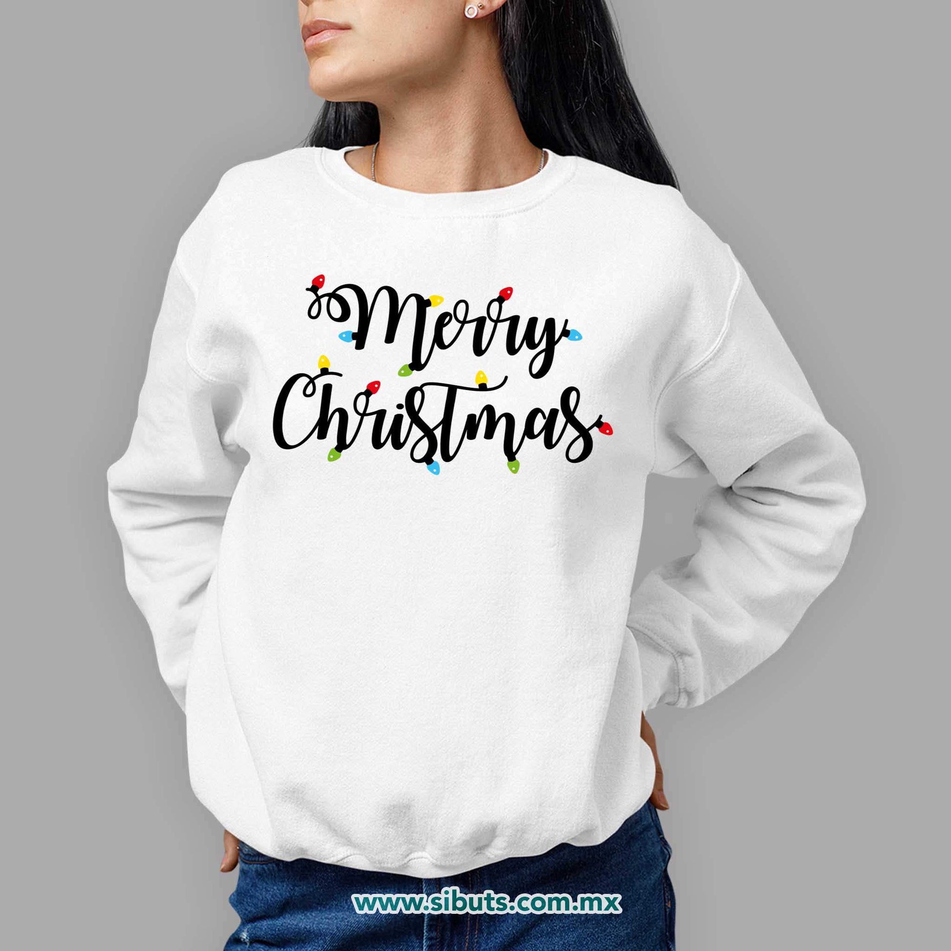 Sudadera Mujer Cuello Redondo Merry Chrismas Focos