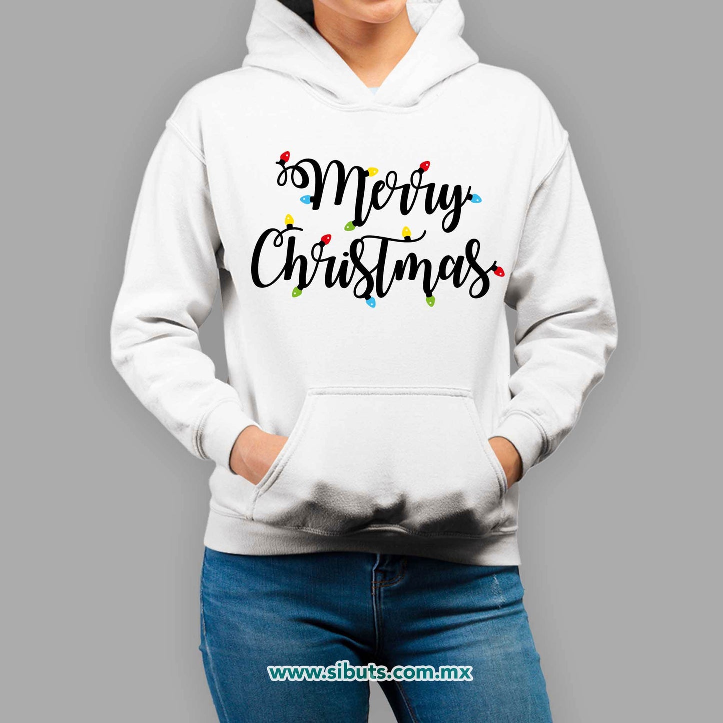 Sudadera Mujer Gorro Merry Chrismas Focos