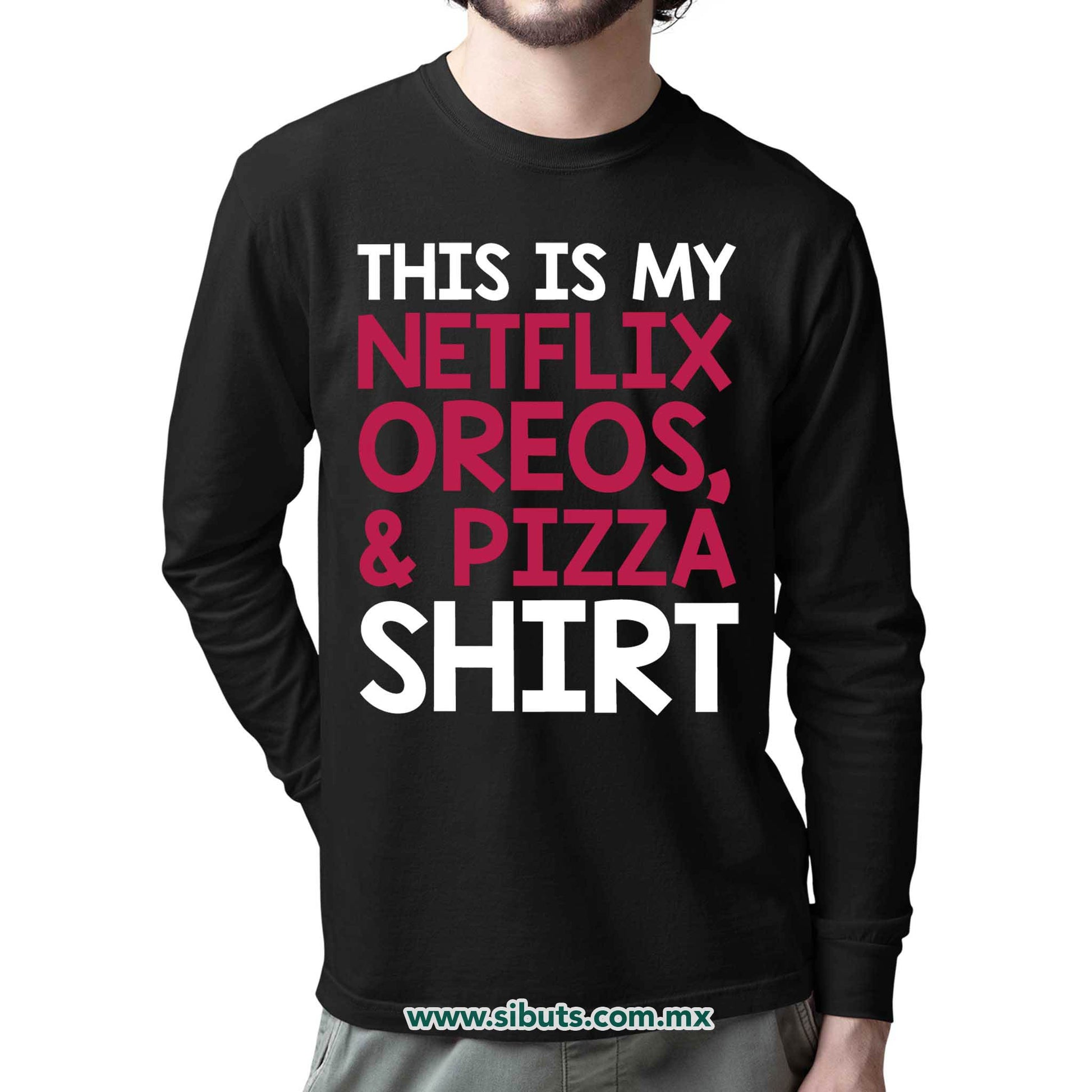 Playera Hombre Manga Larga Frase Netflix Shirt