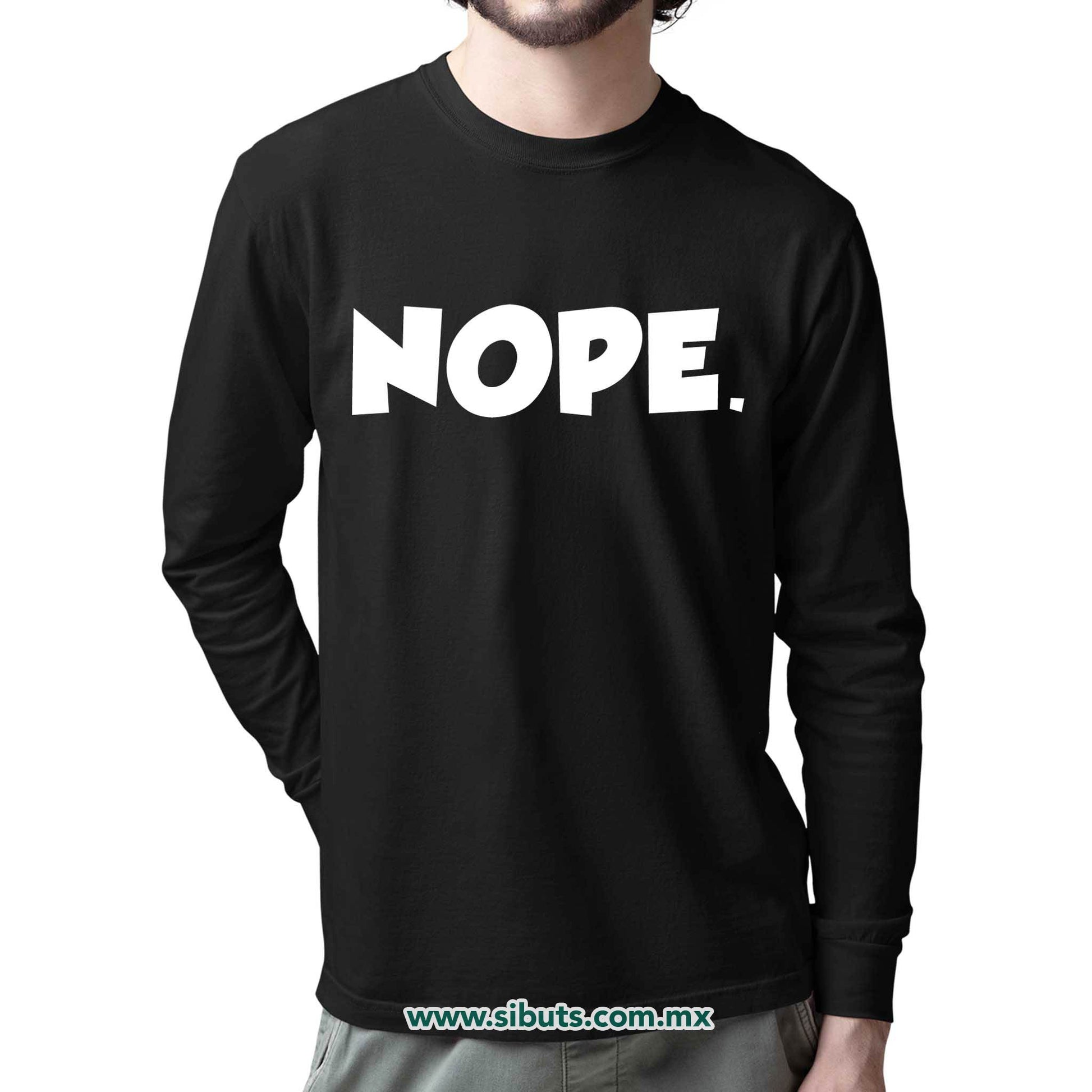 Playera Hombre Manga Larga Frase Nope
