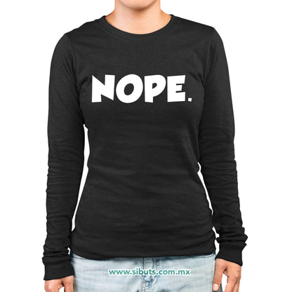 Playera Mujer Manga Larga Frase Nope