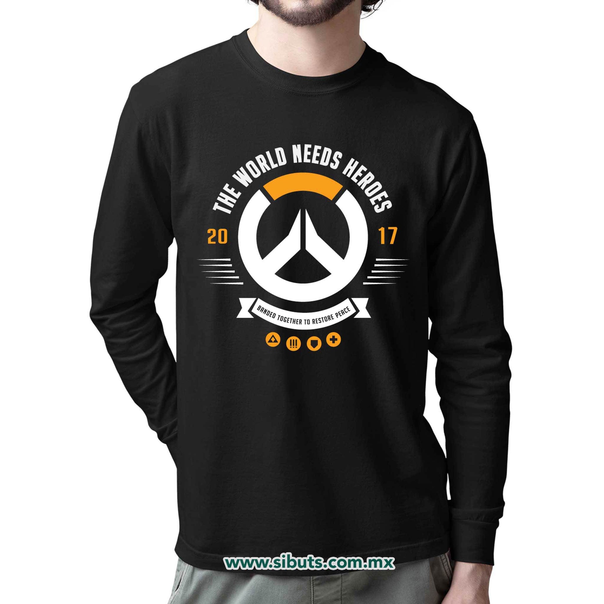 Playera Hombre Manga Larga Overwatch World Needs Heroes Gamer