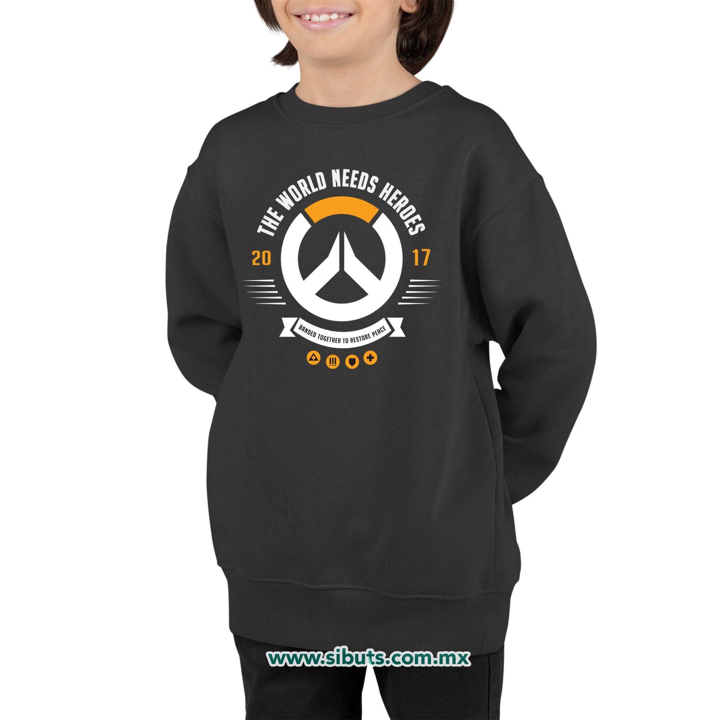 Sudadera Niño Cuello Redondo Overwatch World Needs Heroes Gamer