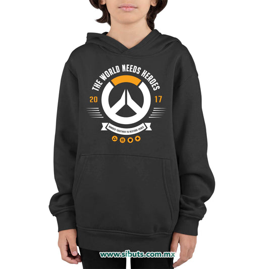 Sudadera Niño Gorro Overwatch World Needs Heroes Gamer