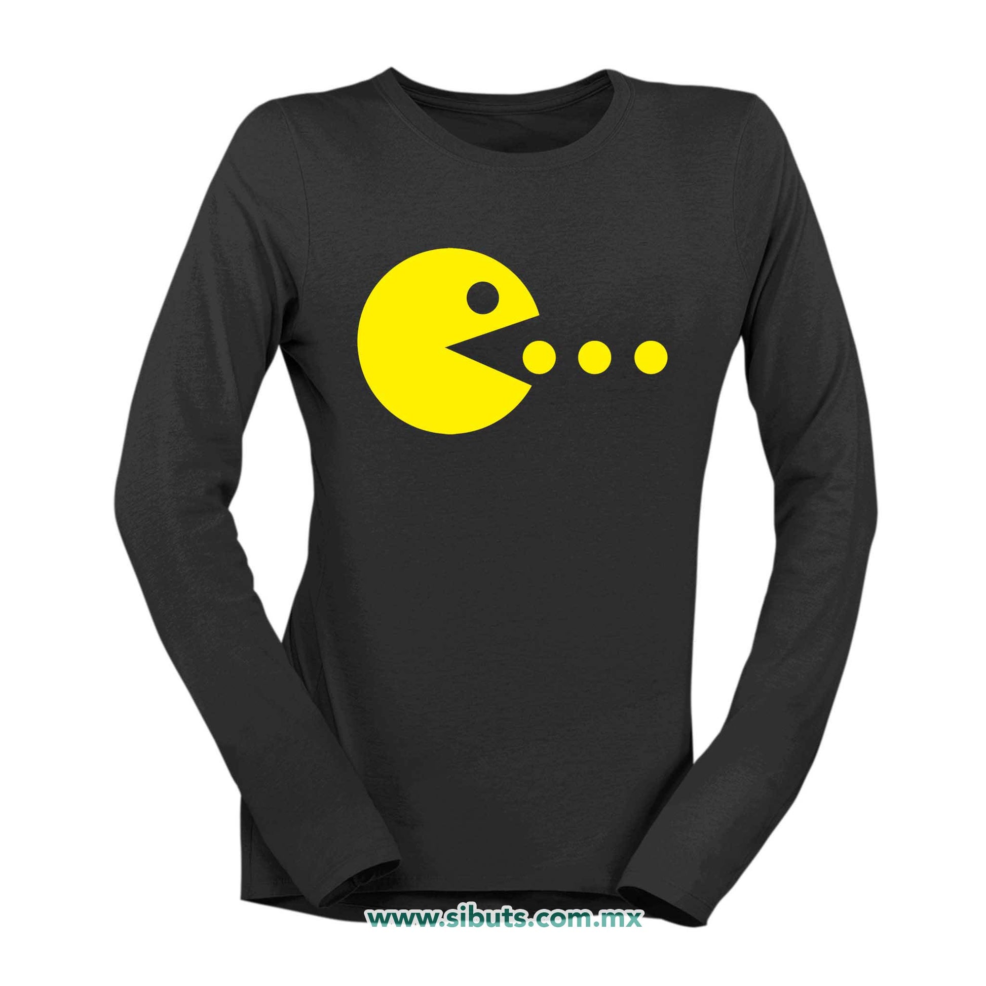 Playera Mujer Manga Larga Pacman Gamer
