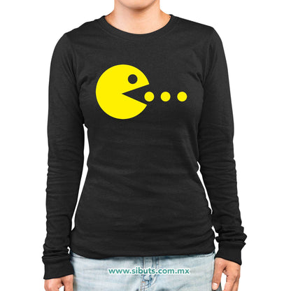 Playera Mujer Manga Larga Pacman Gamer