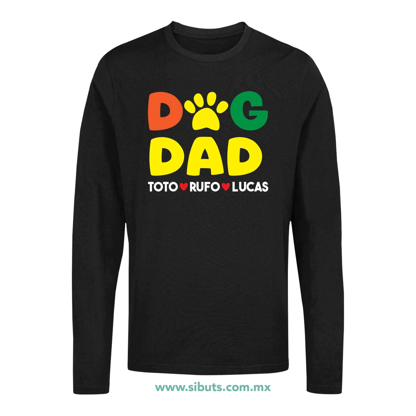 Playera Hombre Manga Larga Personalizada Con Nombre De Mascotas Papá Dog