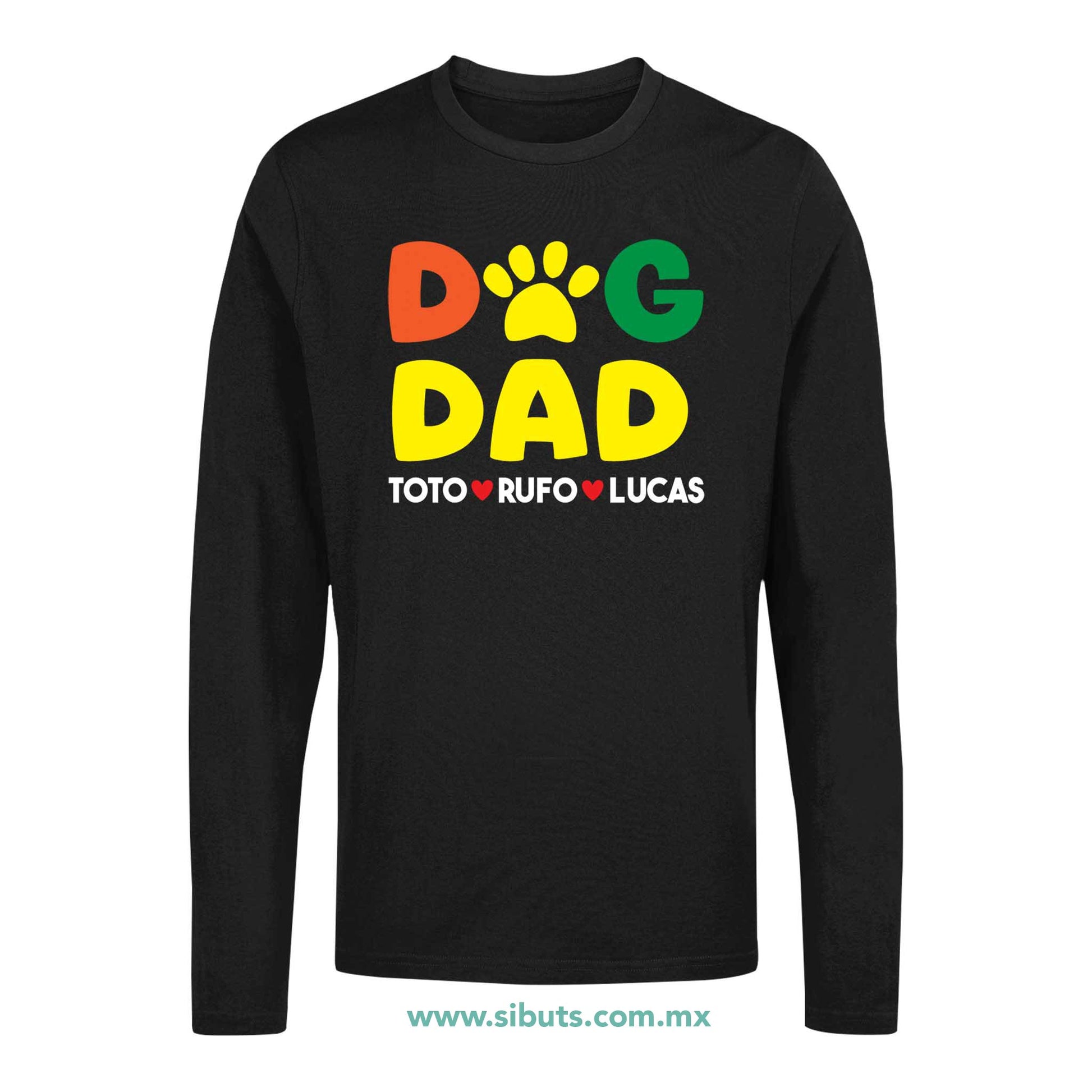 Playera Hombre Manga Larga Personalizada Con Nombre De Mascotas Papá Dog
