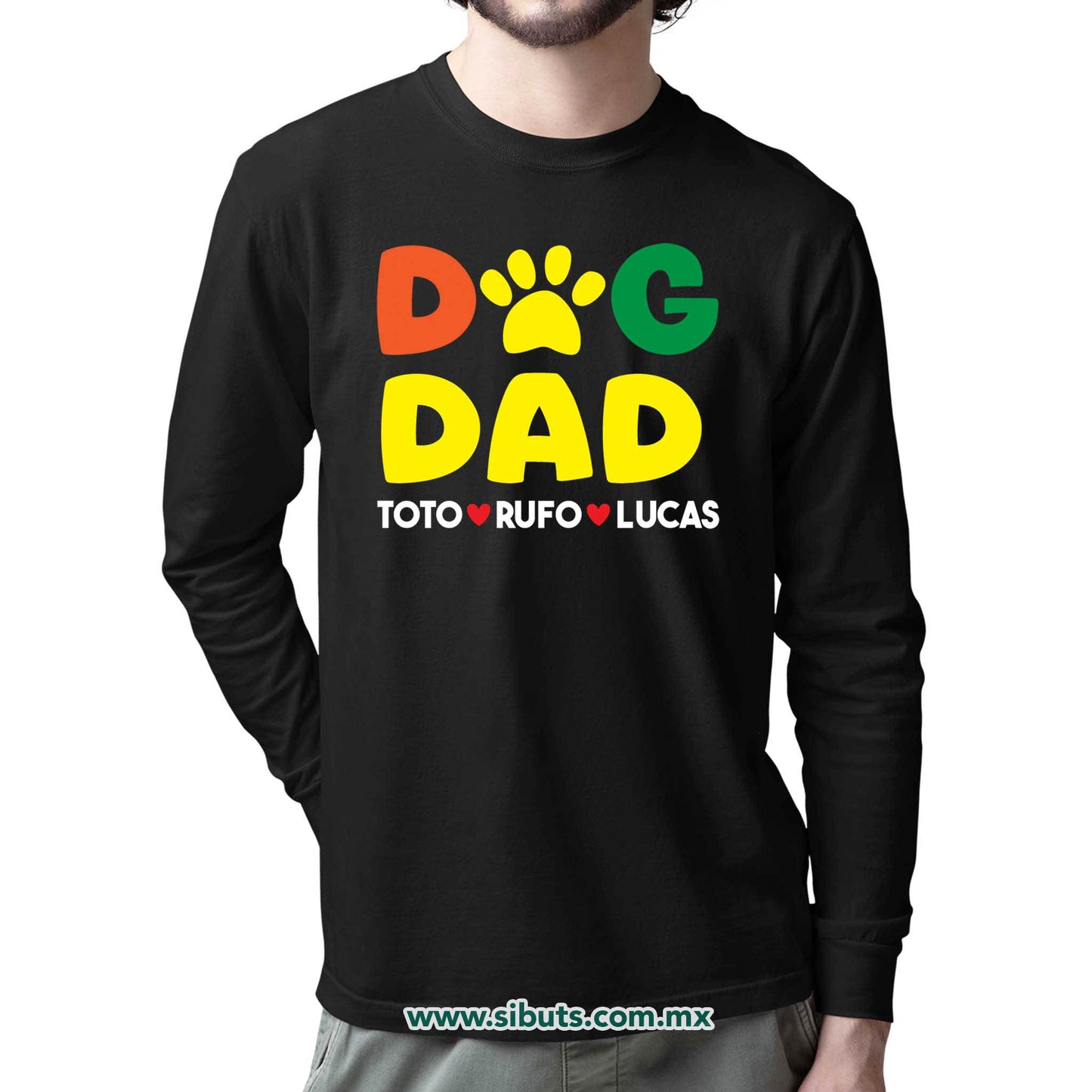 Playera Hombre Manga Larga Personalizada Con Nombre De Mascotas Papá Dog