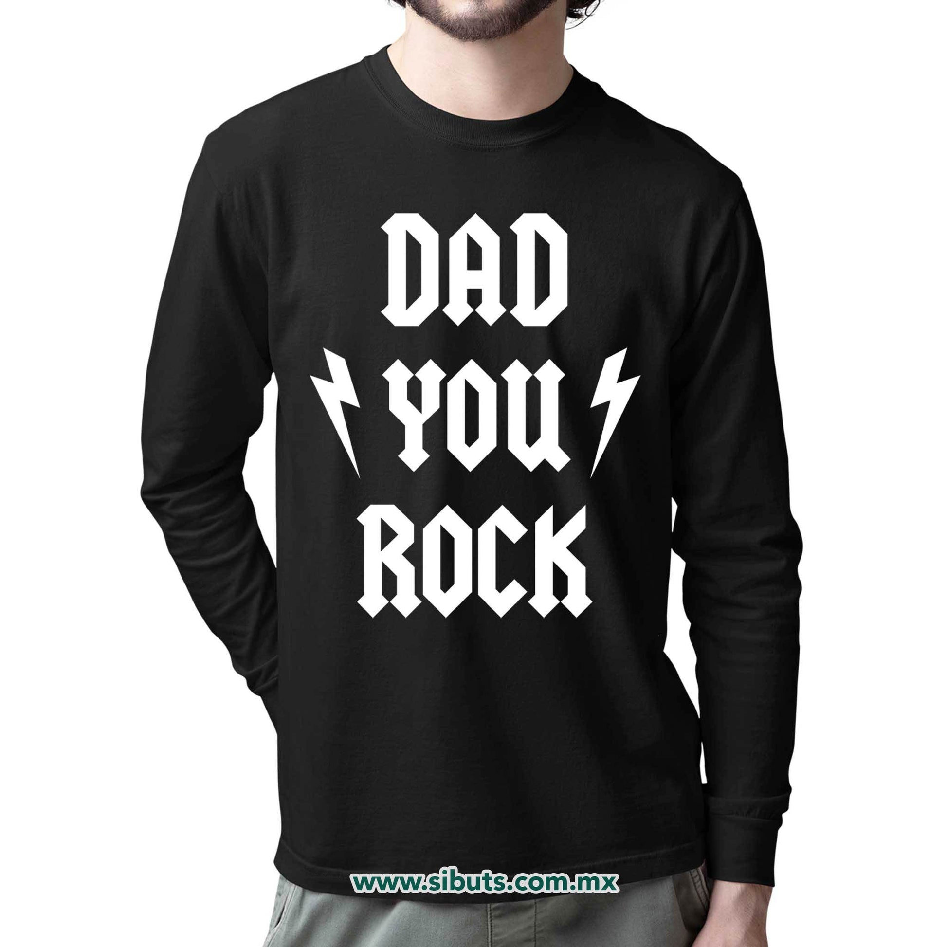 Playera Hombre Manga Larga Papá Rockero Dad You Rock