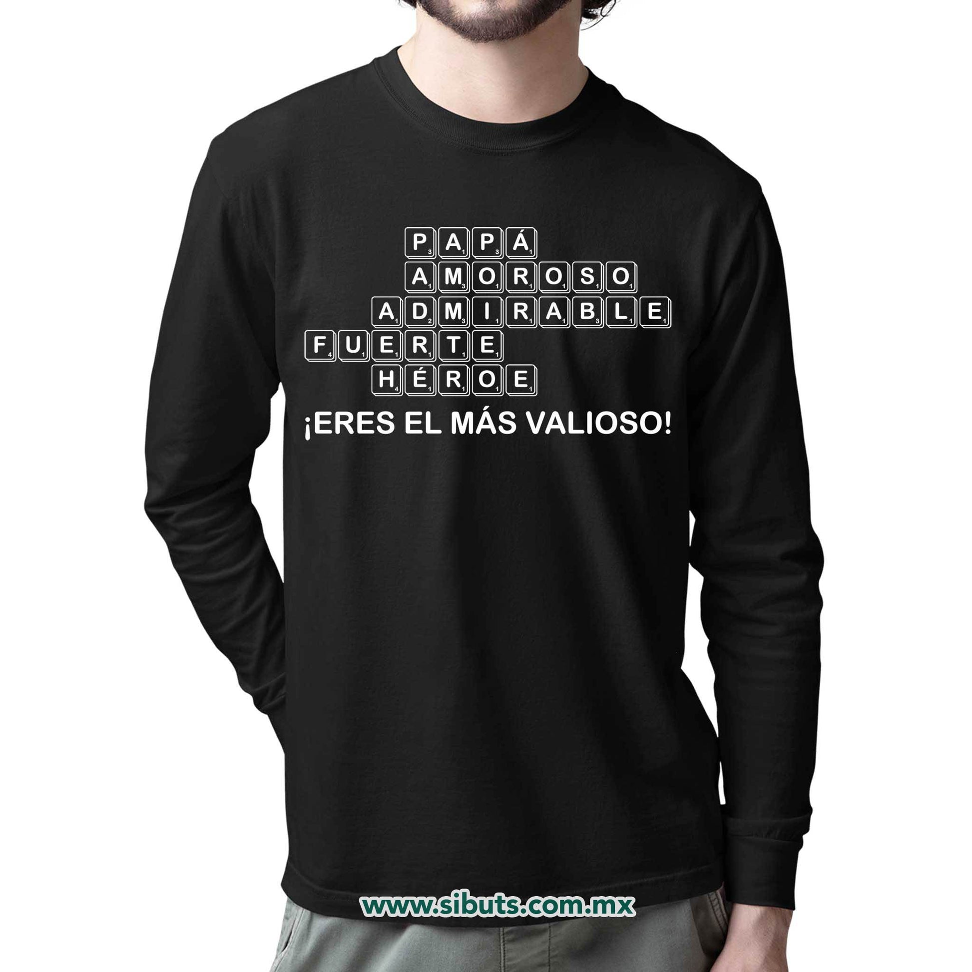 Playera Hombre Manga Larga Papá Scrabble