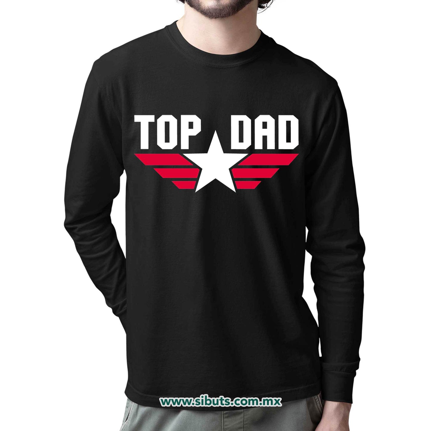 Playera Hombre Manga Larga Papá Top Dad Top Gun