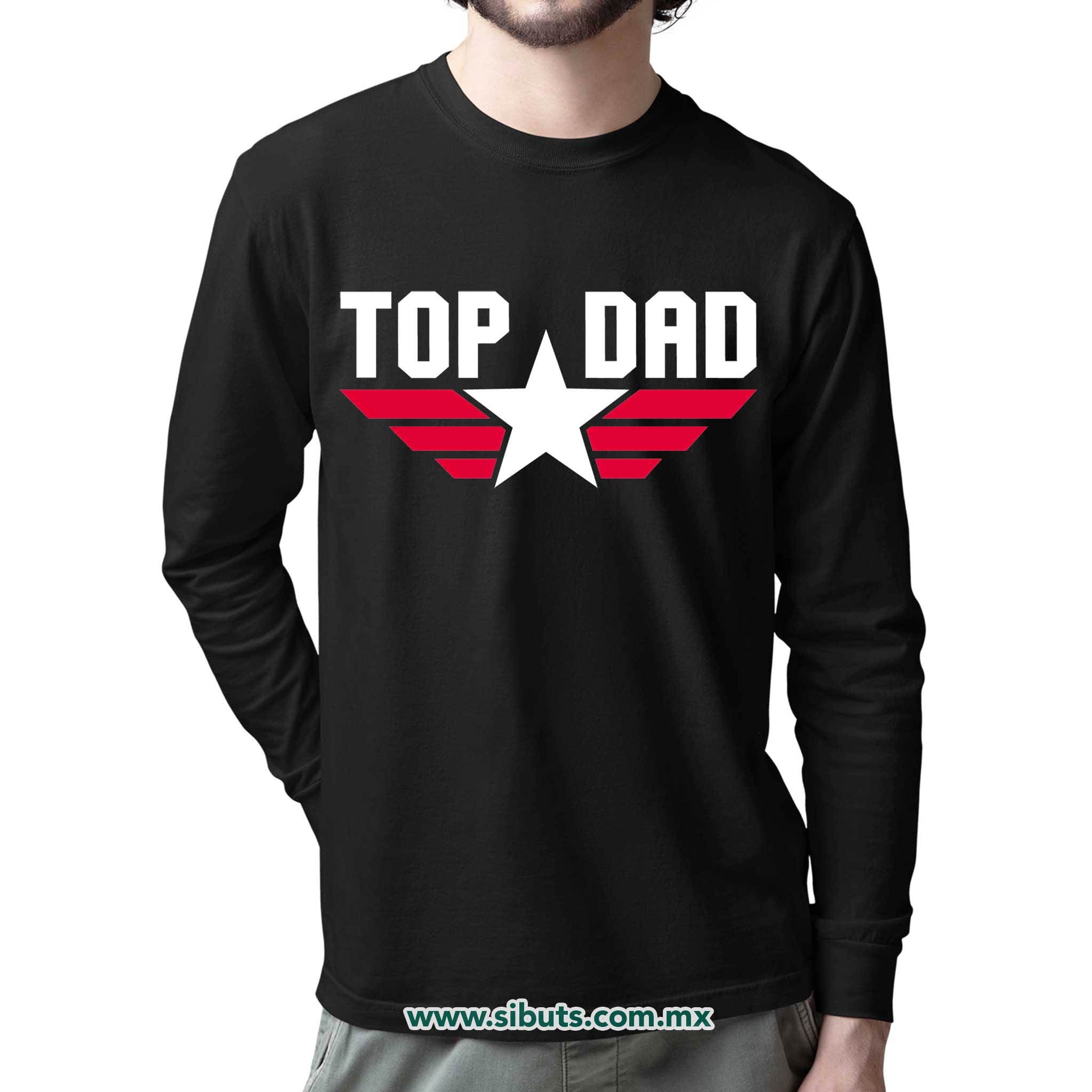 Playera Hombre Manga Larga Papá Top Dad Top Gun