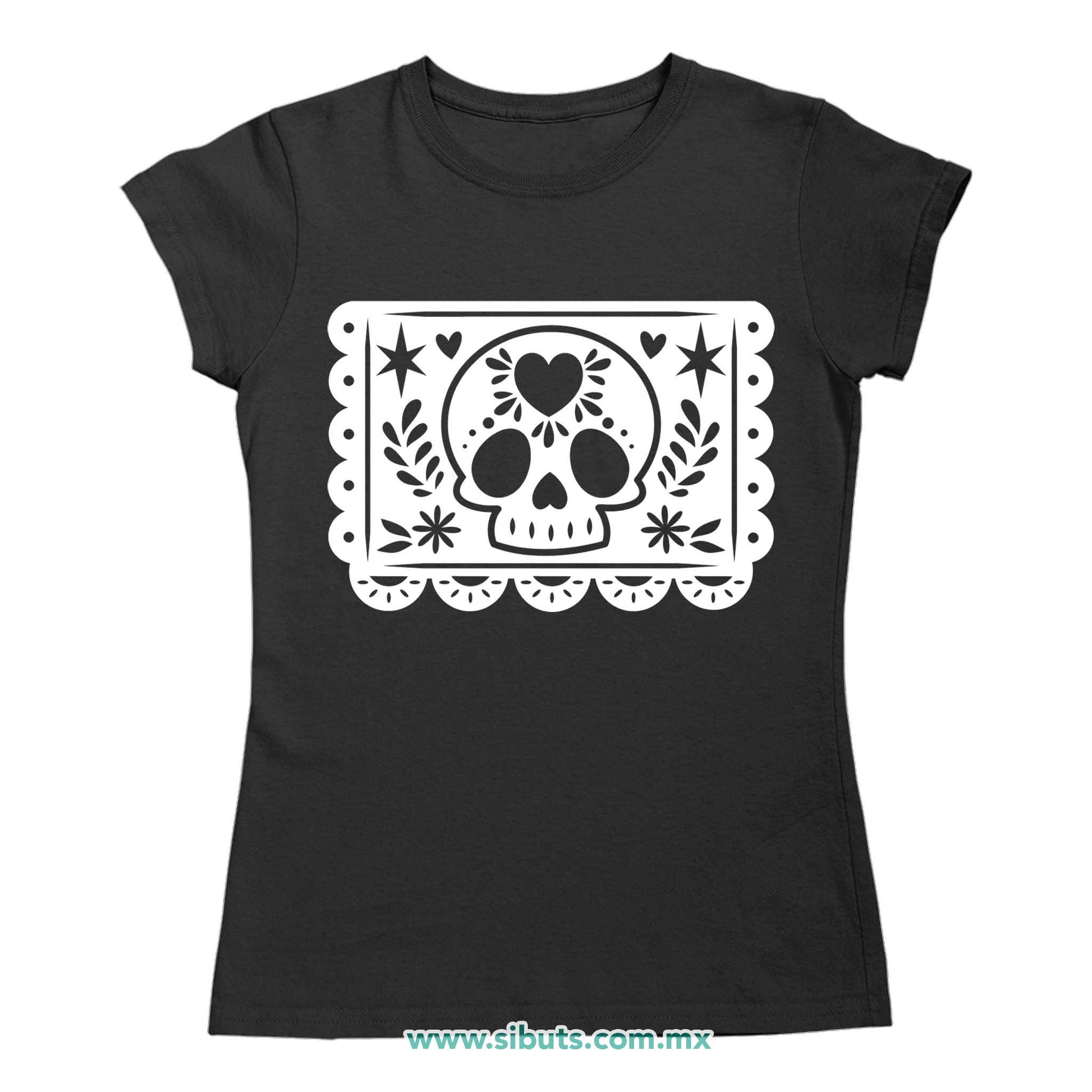 Playera Mujer Papel Picado Calavera Día de Muertos