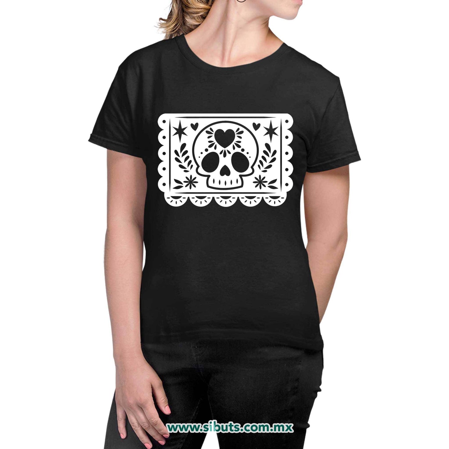 Playera Mujer Papel Picado Calavera Día de Muertos