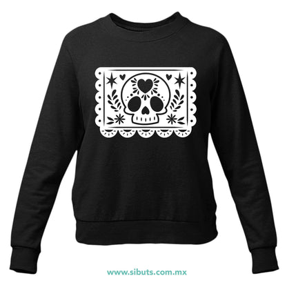 Sudadera Mujer Cuello Redondo Papel Picado Calavera Día de Muertos