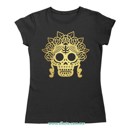 Playera Mujer Papel Picado Catrina Dorada Día de Muertos