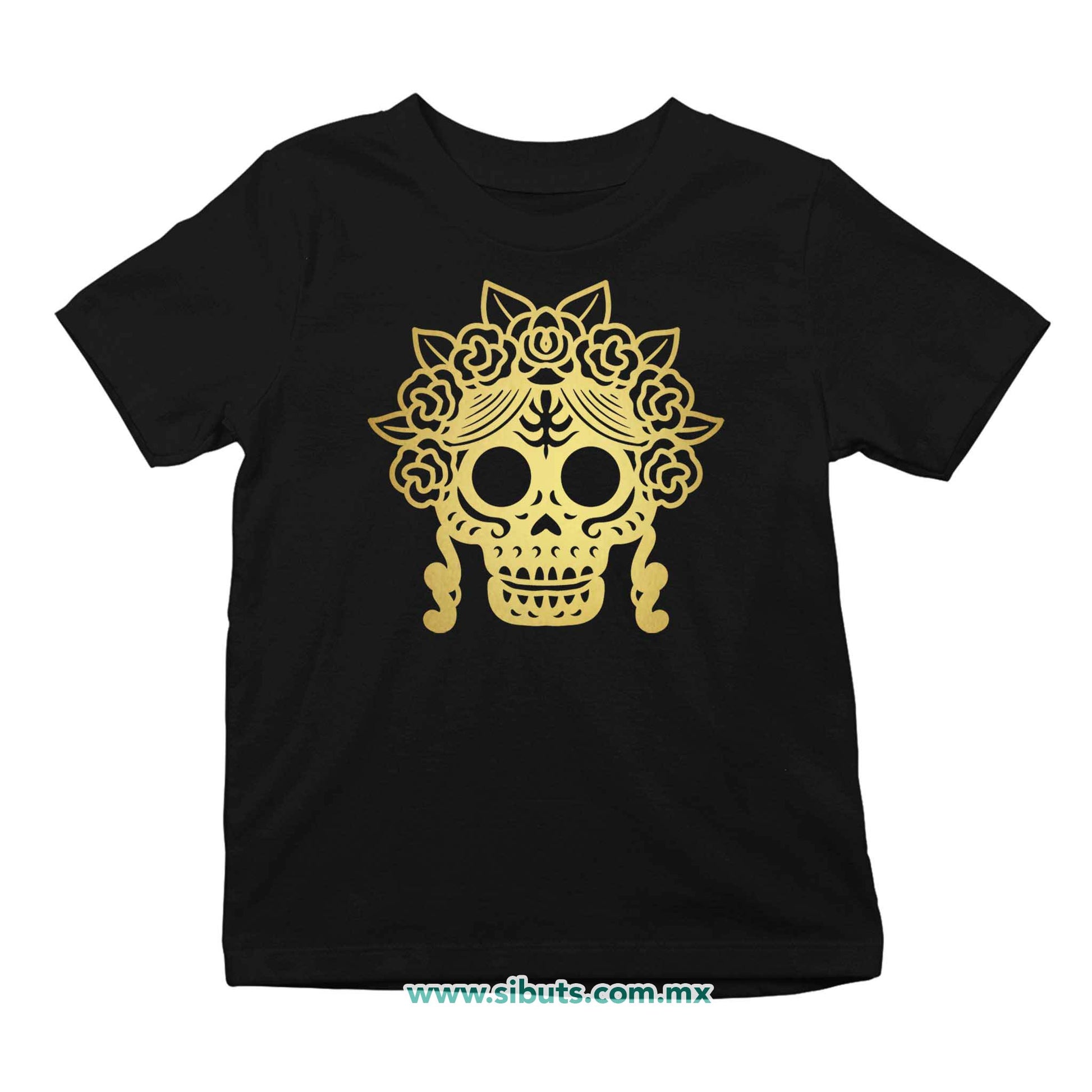 Playera Niña Papel Picado Catrina Dorada Día de Muertos