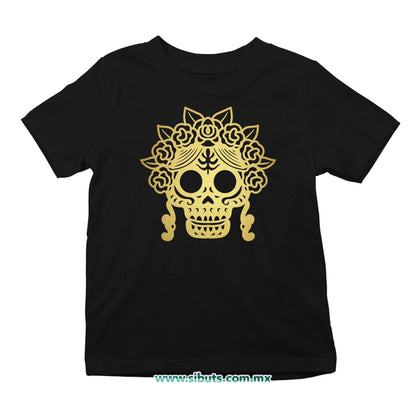 Playera Niña Papel Picado Catrina Dorada Día de Muertos