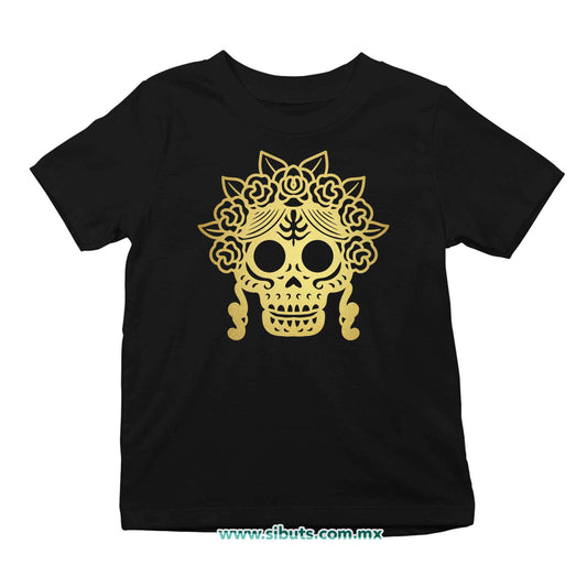 Playera Niña Papel Picado Catrina Dorada Día de Muertos