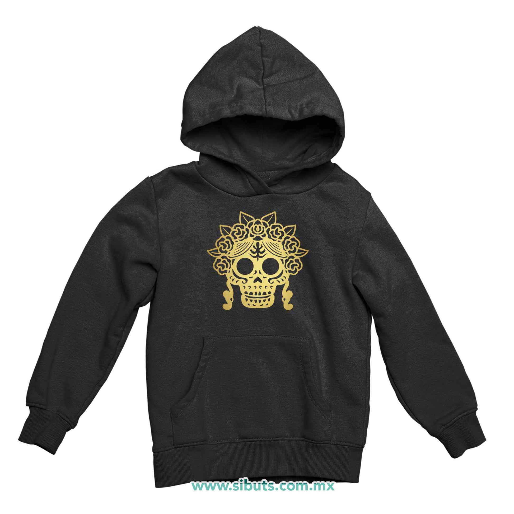 Sudadera Niña Gorro Papel Picado Catrina Dorada Día de Muertos