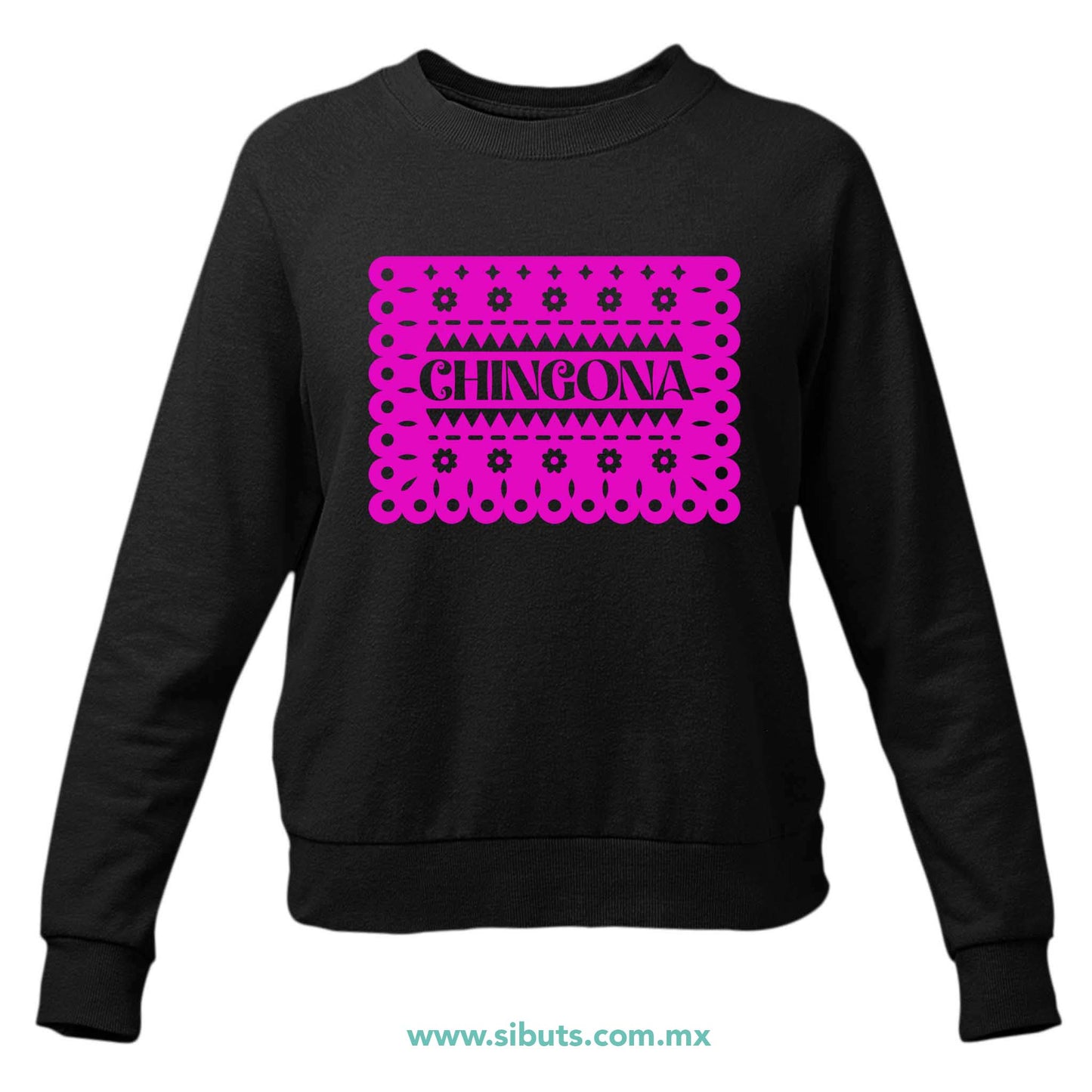 Sudadera Mujer Cuello Redondo Papel Picado Chingona Día de Muertos