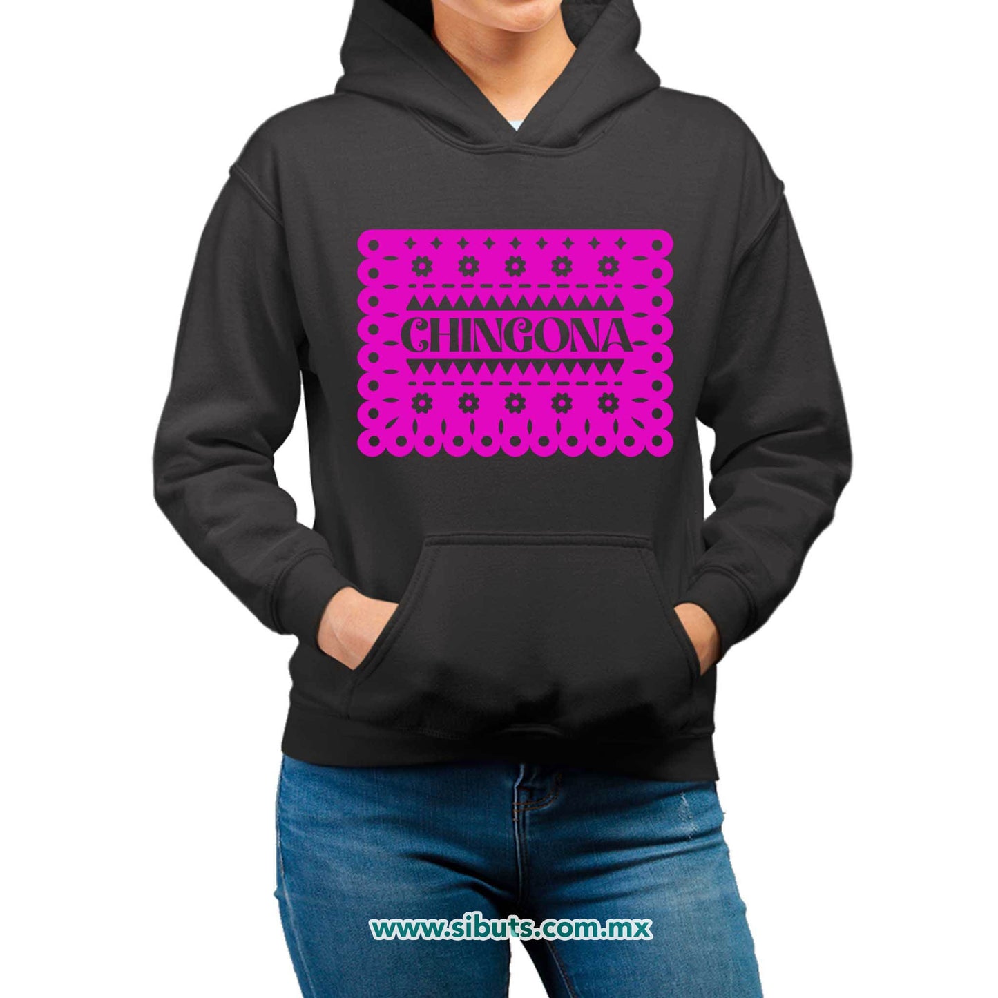 Sudadera Mujer Gorro Papel Picado Chingona Día de Muertos